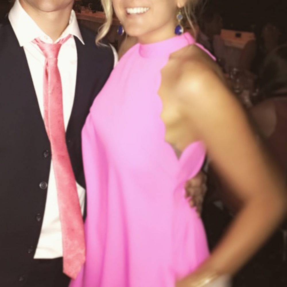 Lime Lush Fuchsia Scalloped Tie Back Halter Dress